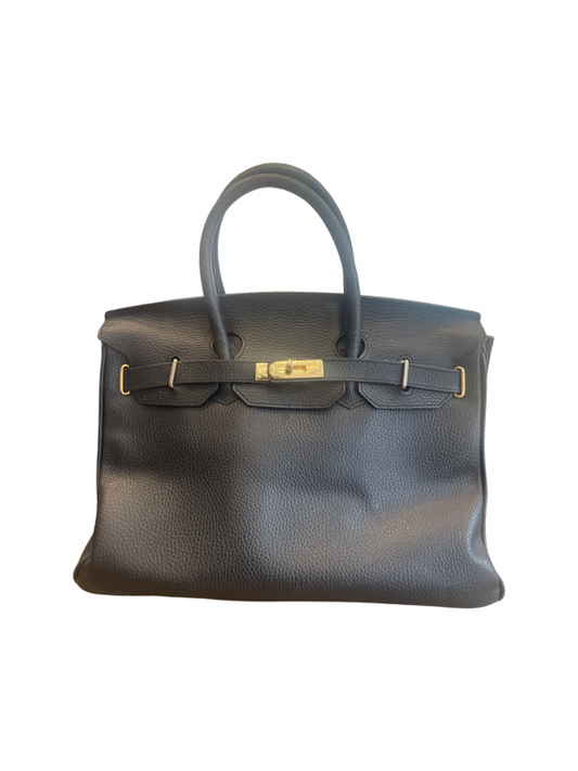 Black leather vintage BIRKIN style bag made in Italy 