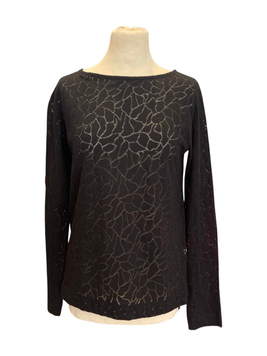 Long sleeve lace effect black T shirt