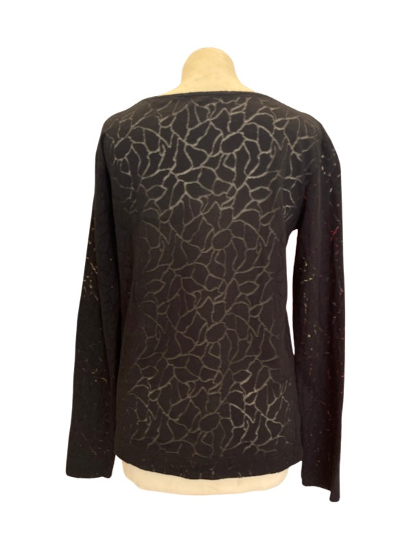 Long sleeve lace effect black T shirt back