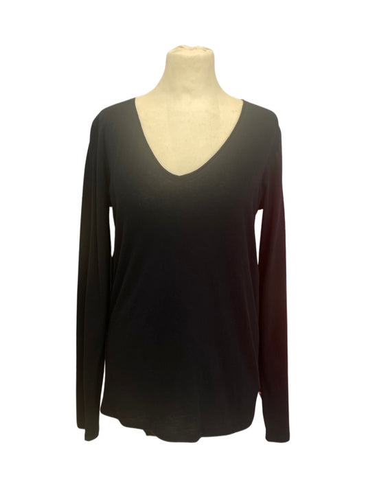 Long sleeve V neck black cotton cashmere t shirt