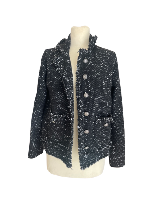 Black and white marle cardigan with silver Chanel buttons
