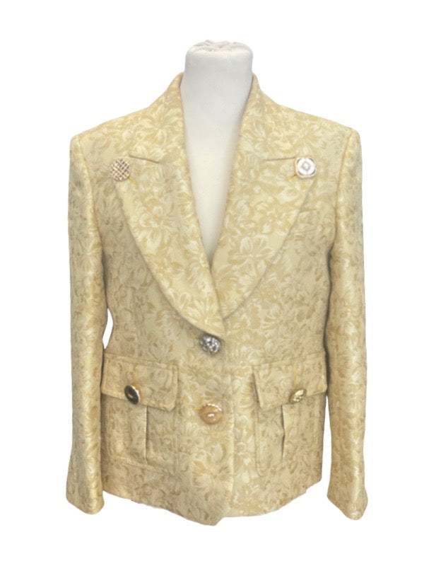 Gold damask single breasted jacket front 