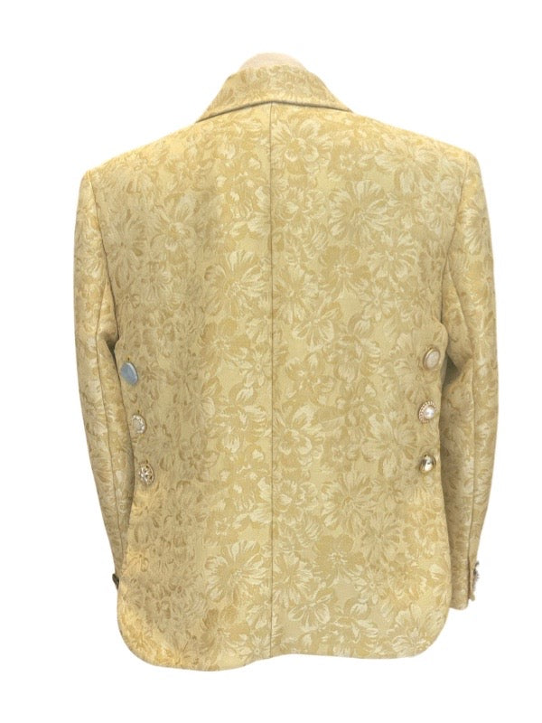 Gold damask jacket back with custom button back flap 