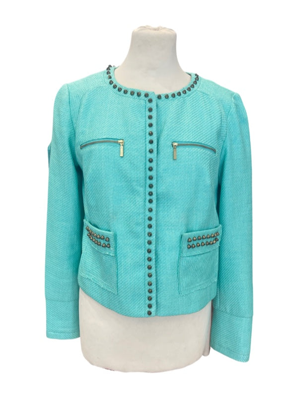 Cropped jacket front green with stud detail