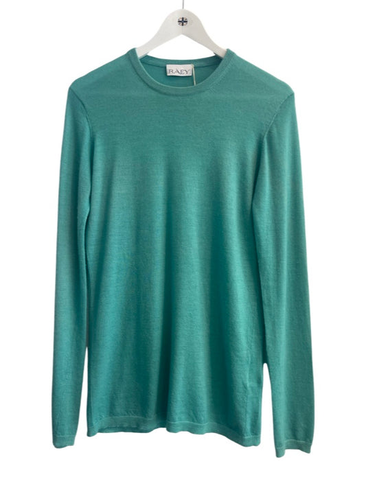 Fine Cashmere round neck green jumper front