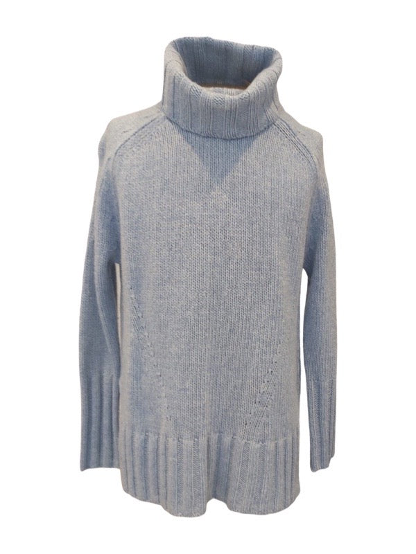 Pale blue extra long cashmere jumper with rollneck