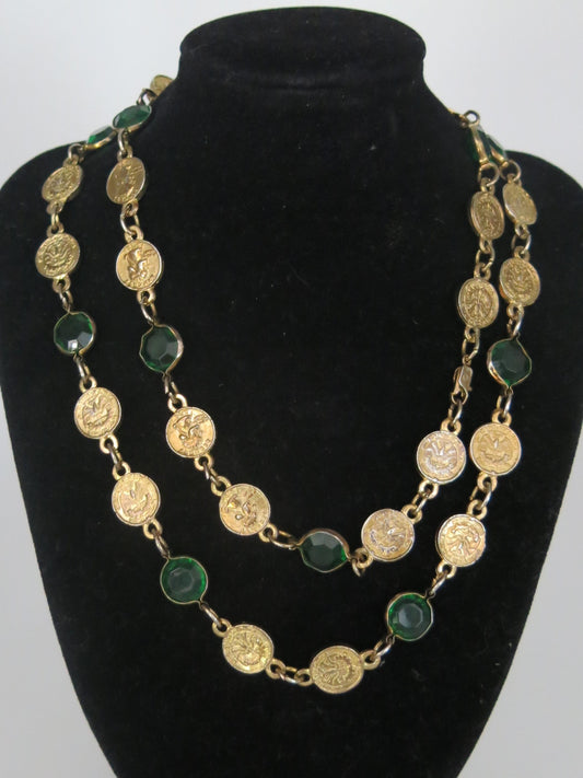 Renaissance Coin Emerald Bezel Necklace