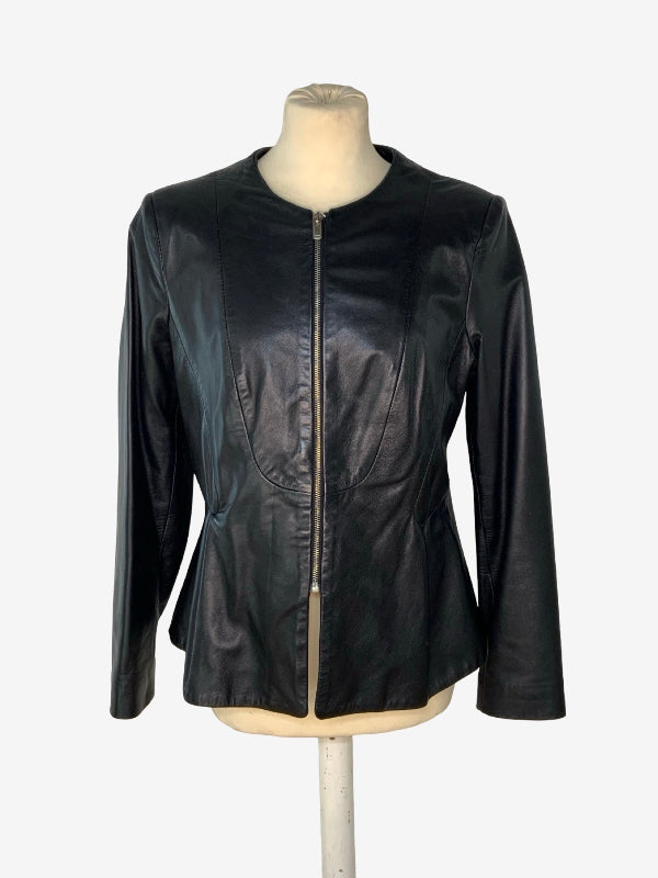 Collarless Black Leather Jacket