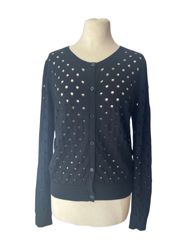 Black cardigan round neck long sleeves with holes detail