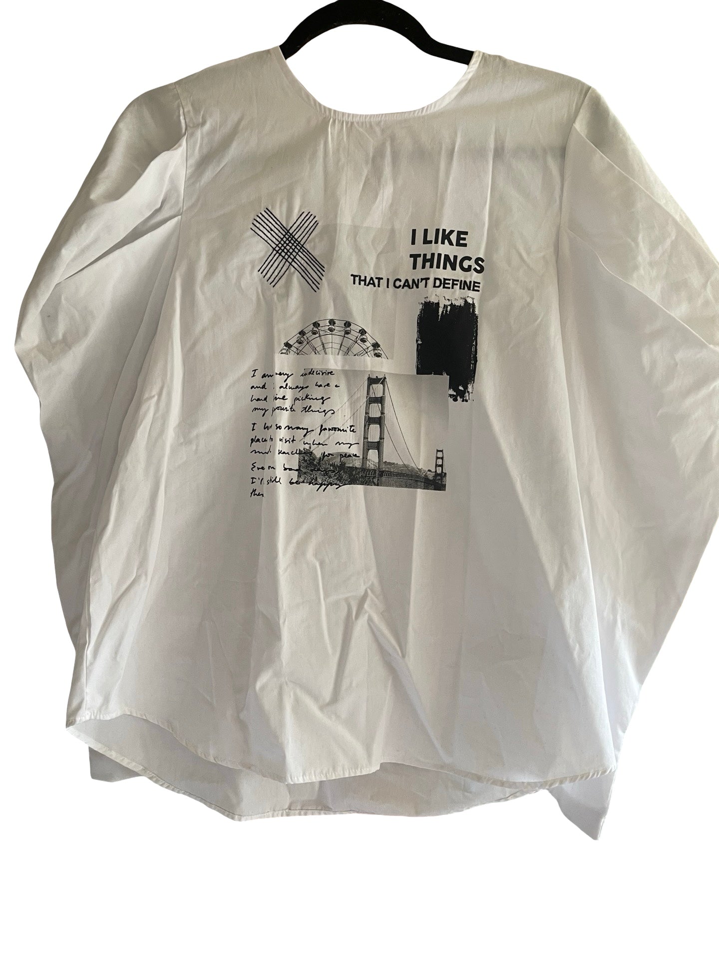 Stradivarius White Cotton Long Sleeve Message Top