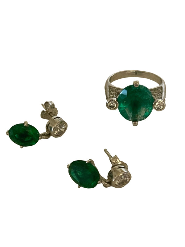 Suzanne Somers Emerald Earrings and Ring Set