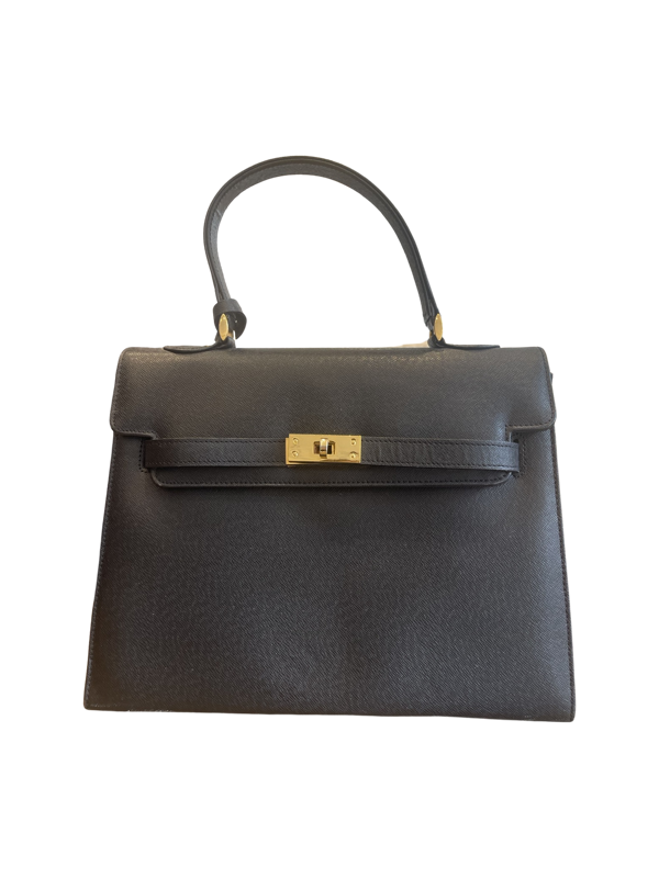 Black caviar leather Kelly style handbag