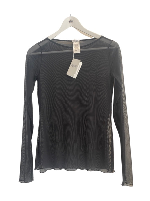 See through sheer black t shirt with long sleeves