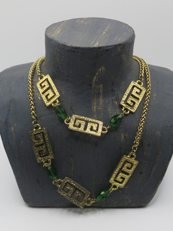 Givenchy logo gold ingots with green poured glass bead necklace