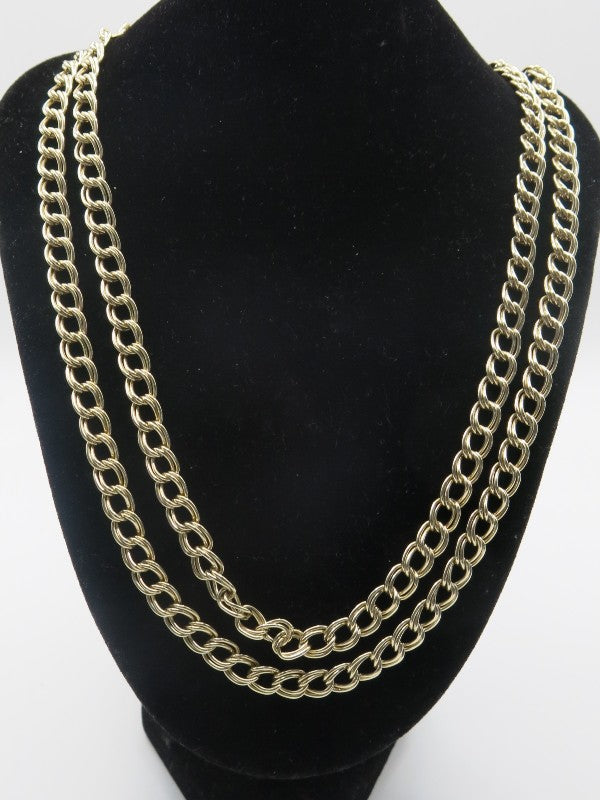 Gold Flat Curb Chain Double Link Necklace
