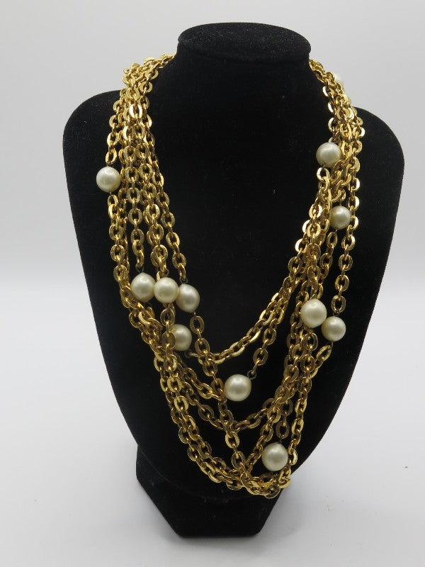 Gold Tone Chain and Pearl Necklace