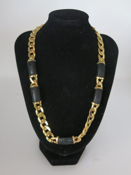 Loewe Gold Tone And Black Leather Necklace