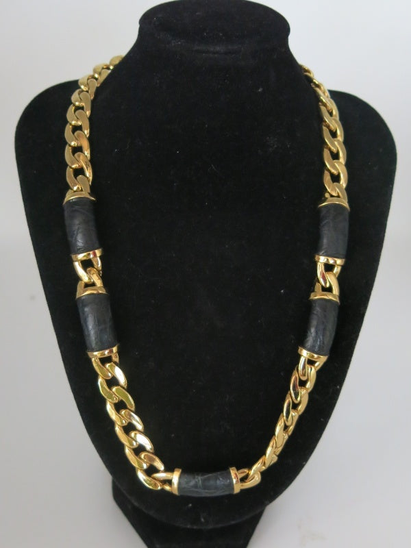 Loewe Gold Tone And Black Leather Necklace