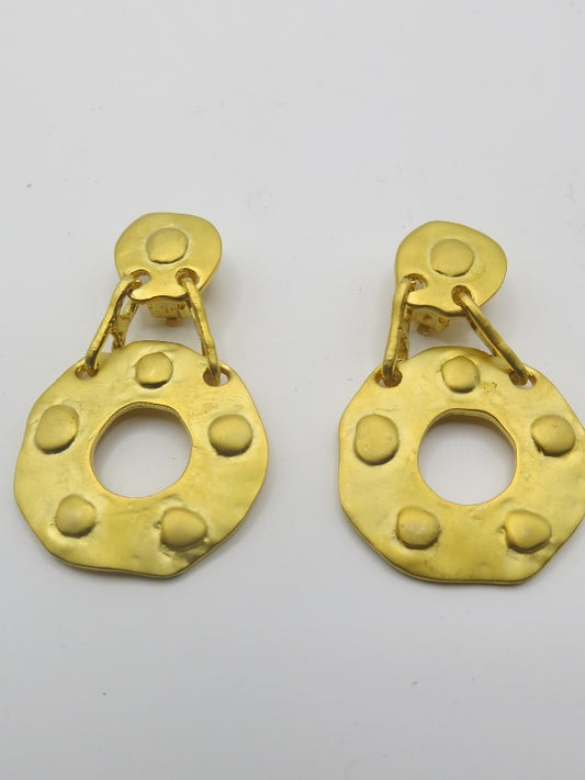 Matt Gold Industrial Dot Clip On Drop Earrings