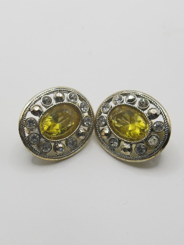 Oval Peridot and Rhinestone Earrings