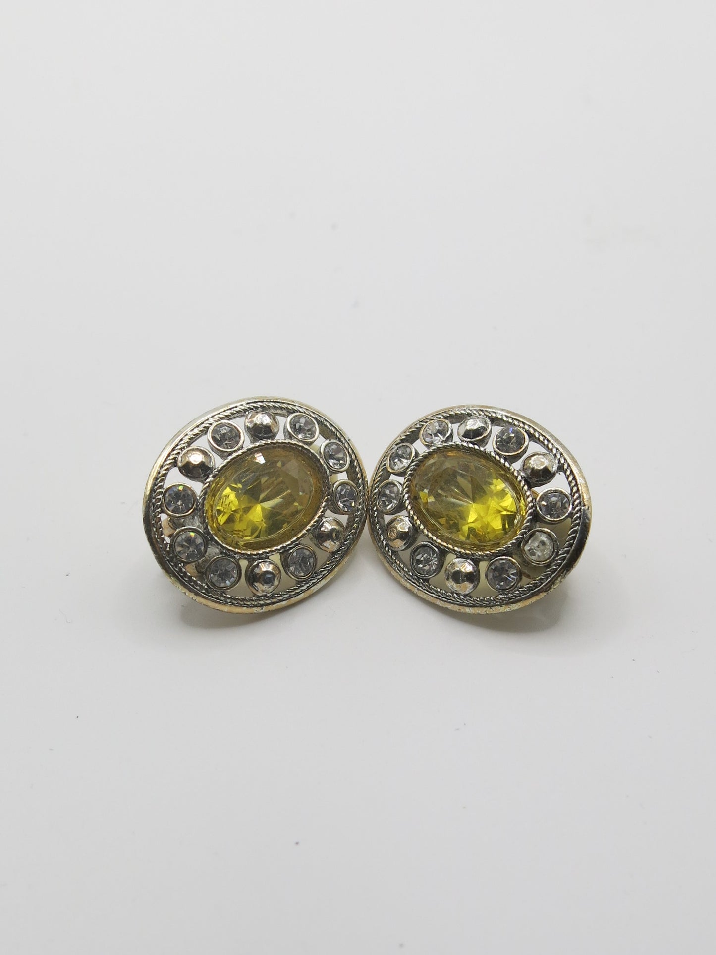 Oval Peridot and Rhinestone Earrings