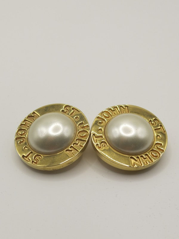 St John Clip on Pearl and Gold Earrings