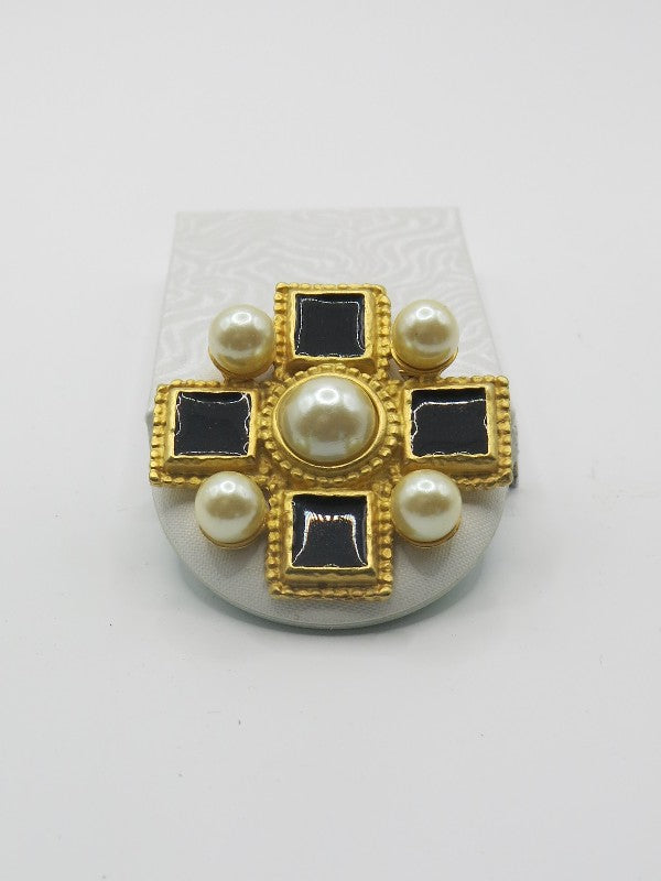 Gold and Black Enamel Cross Pin