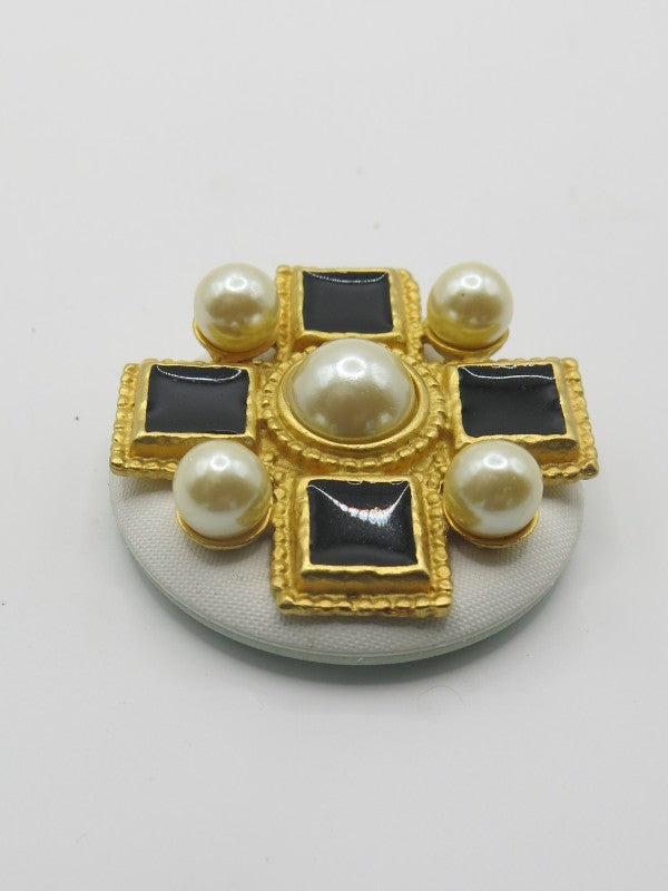 Gold and Black Enamel Cross Pin